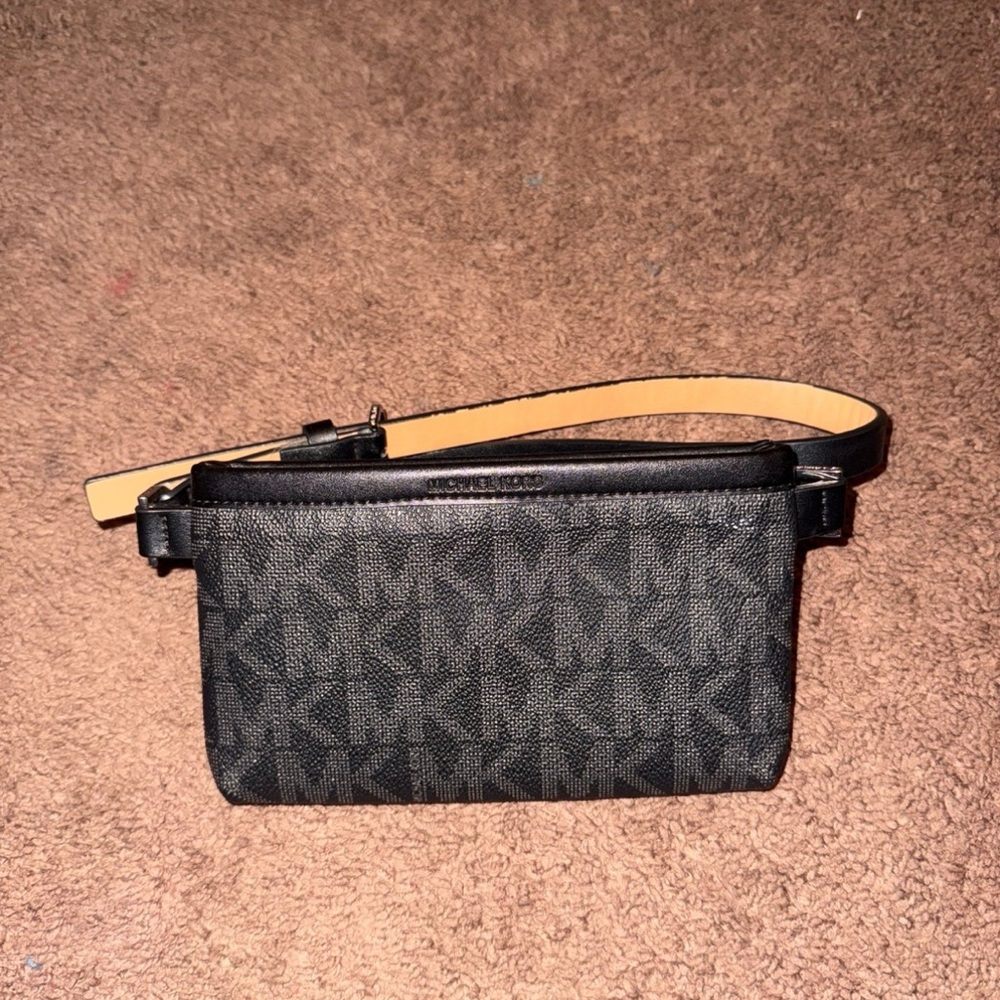 Michael Kors Black and Tan MK Signature Belt Bag